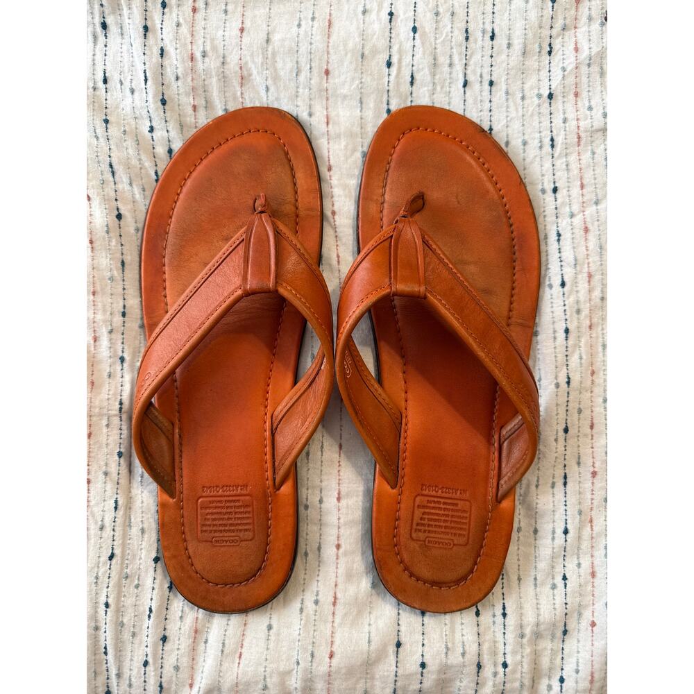 Coach Parker VTG Men’s Brown Leather Flip Flops Sandals Size 12 - Picture 1 of 6